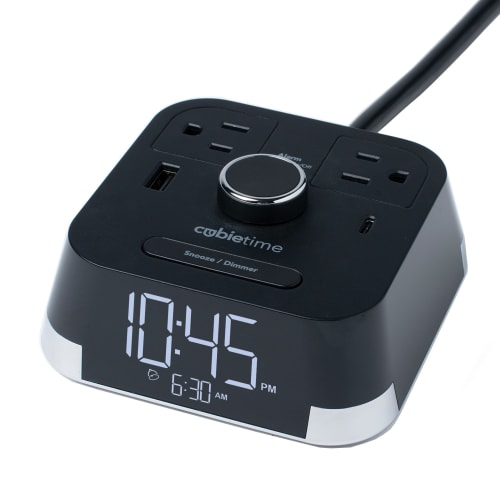 CubieTime 2.0 Alarme journalière unique 2 Prises de courant et 1 USB-A et 1 USB-C, Noir